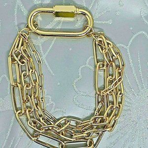 Bracelet Carabiner Lock Gold Four Strand Assor't Link Size Screw Fall Closure